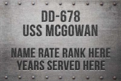 DD 678 USS McGowan Metal Print Simulated Nameplate