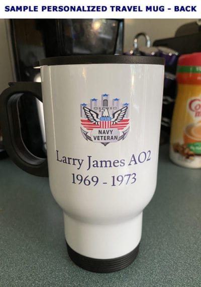 Sample US Navy Ship Travel Mug Personalization