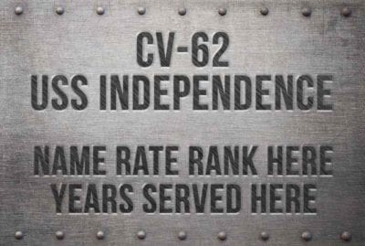 CV 62 USS Independence Metal Print Nameplate