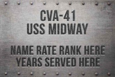 CVA 41 USS Midway Simulated Nameplate