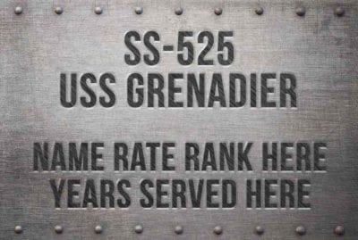 SS 525 USS Grenadier Simulated Nameplate