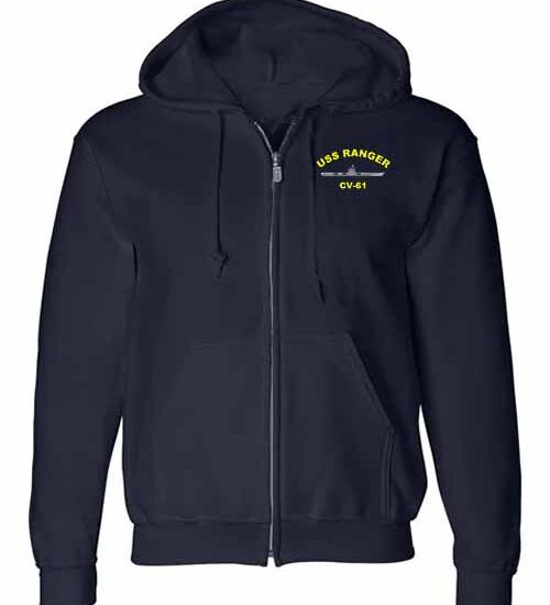 CV 61 USS Ranger Embroidered Zip Up Hoodie Sweatshirt