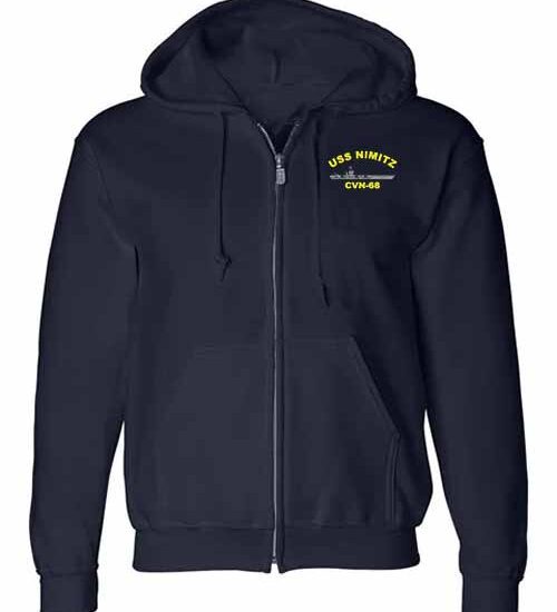 CVN 68 USS Nimitz Embroidered Zip Up Hoodie Sweatshirt