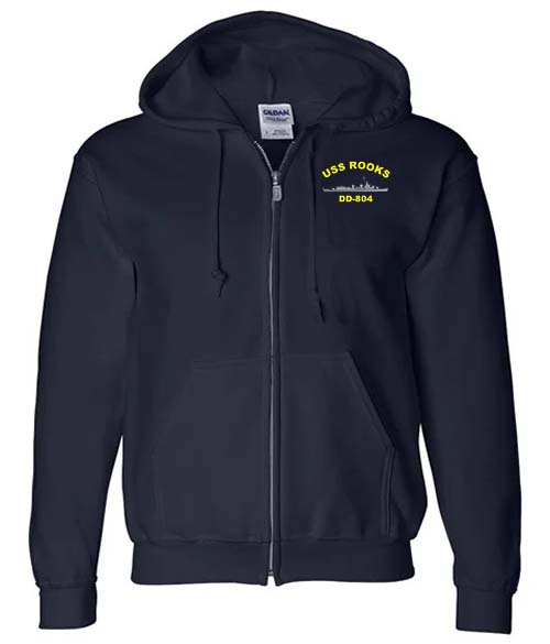 DD 804 USS Rooks Embroidered Zip Up Hoodie Sweatshirt
